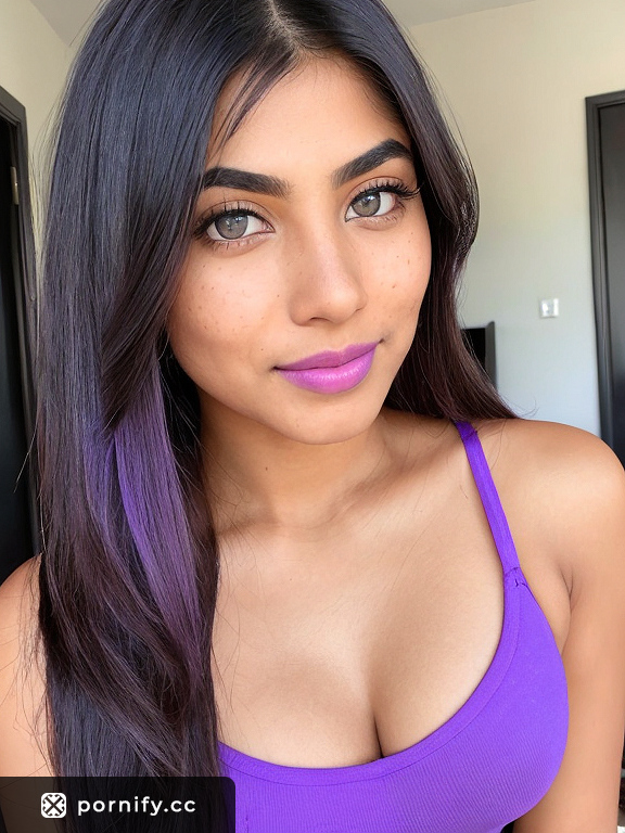 Sultry Indian Teen with Big Round Breasts and Purple Lipstick